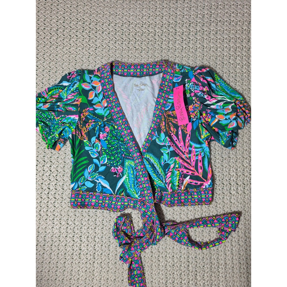 Lilly Pulitzer Sailynn Crop Top Womens L Multi NWT Sunshine Jungle Engine Wrap